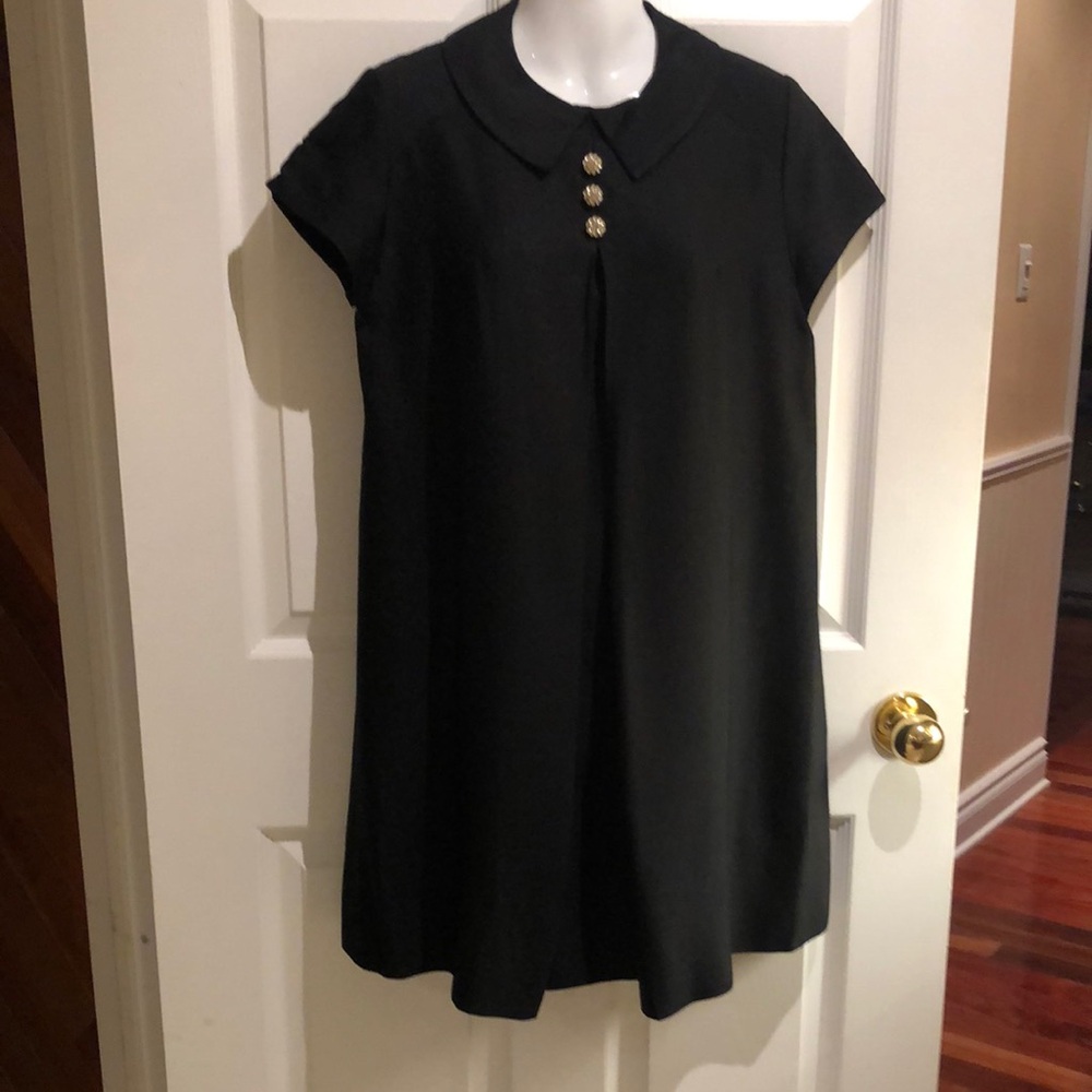 Vintage Black Short Sleeve Dress with Button Detail